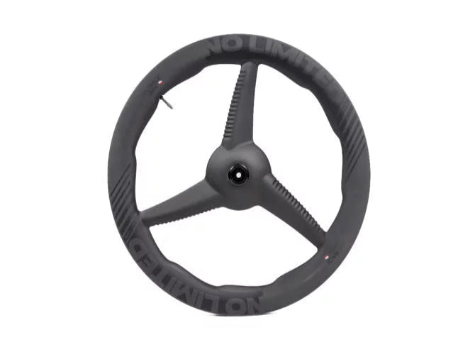 Black steering wheel with 'NO LIMITED' branding on a white background
